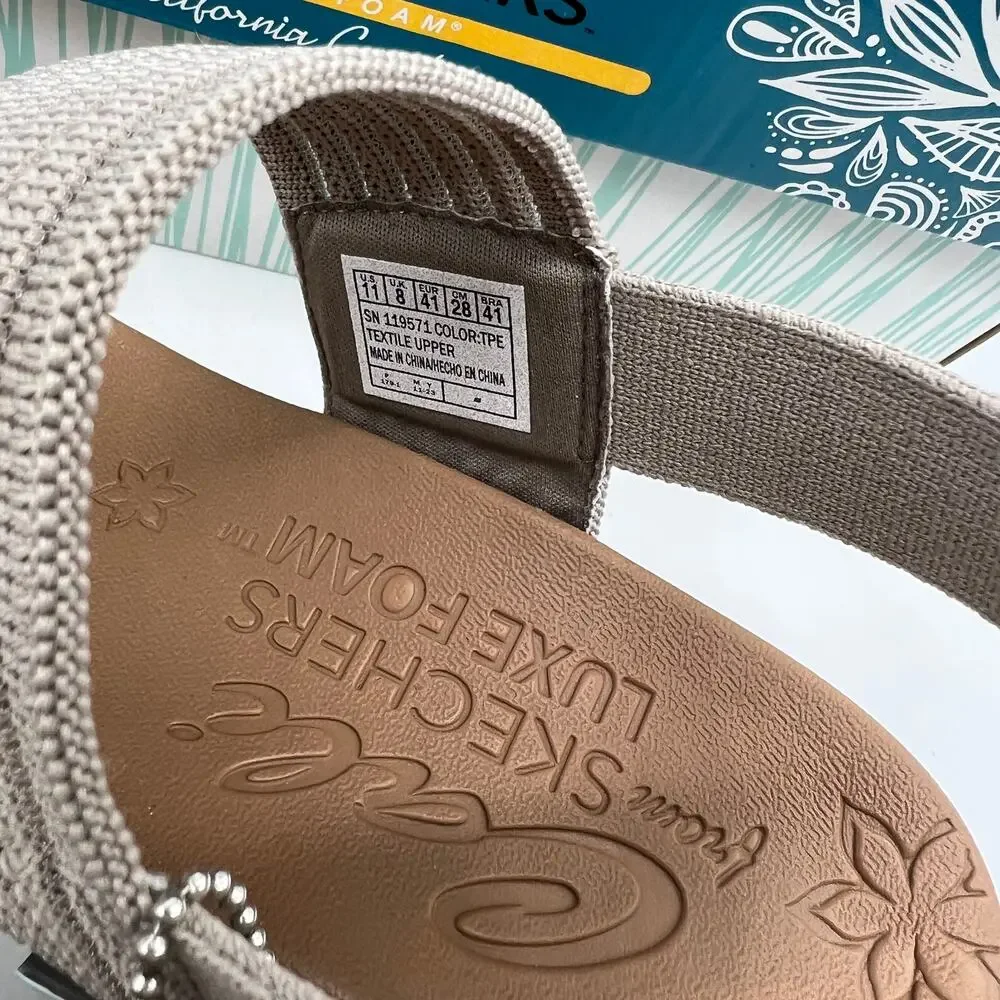 Skechers Beverlee Vegan Wedge Strappy Sandals Brown Gray Size 11